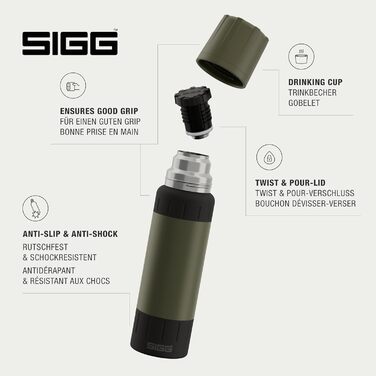 Термос SIGG Alpine Star 0.75 л – ізольована пляшка для напоїв, нержавіюча сталь 18/8, зелений, утримує тепло 20 годин, холод 72 години, для кемпінгу та подорожей, з чашкою, герметичний, без BPA