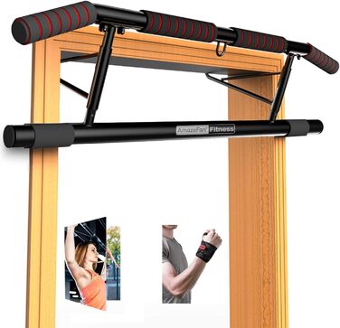 Дверна рама AmazeFan Pull-Up Bar, модернізована турніка 2024 року з кількома варіантами хвата, з додатковим тренажером для строп, універсальна застосовується для більшості дверей (чорний/червоний)