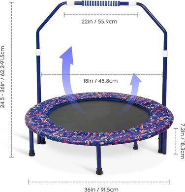 Батут зі штангою для дітей, Ø приблизно 91 смСкладаний ребаундер для міні-батута з поручнем, надійною накладкою та міцним чохлом для внутрішнього та зовнішнього використанняБатут для стрибкового фітнесу