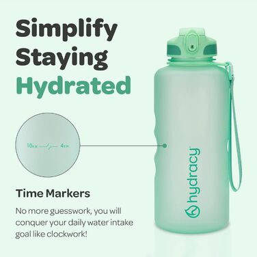 Пляшка для води Hydracy з трубочкою та часовими мітками, 2 л, BPA-free, герметична, спортивна, без конденсату, для спорту та активного відпочинку, колір аква-зелений