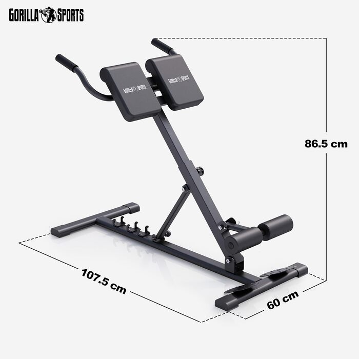 GORILLA SPORTS® Гіперекстензія для спини, складана, регульована, сталева, до 150 кг, чорна – тренажер для спини та пресу для дому
