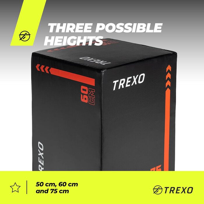 Бокс для стрибків TREXO 3в1, 50x60x75 см, шкірозамінник, чорний, 8 кг