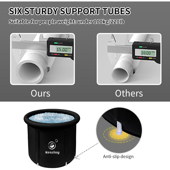 Складна ванна Keszing Крижана ванна Надувна ванна Доросла крижана бочка для купання Складна ванна для льоду Окремо стояча бочка для льоду Складна бочка для ванни Ванна з льодом Крижана ванна (чорна-75x75см)