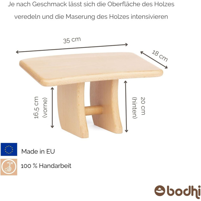 Дерев'яна лавка для медитації Bodhi (бук) Дерев'яний табурет для йоги Сидіння на колінах Medibank для глибокої медитації Варіація ЛХОЦЗЕ Змащений маслом бук (спеціальної форми)