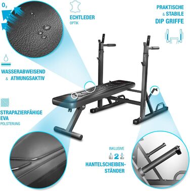 Інноваційна лава для ваги Sportstech 21 в 1 Німецький бренд якості, в т.ч. підставка для вагових пластин і ручки для віджимання Розумна система складання Лава тренувальна BRT300 складна Накладки та ручки для занурення з EVA