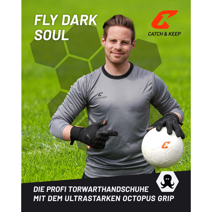 Професійні воротарські рукавички CATCH & KEEP Fly Soul Octopus Grip Hybrid Cut, футбольні, дихаюча сітка, Punching Zone 3.0