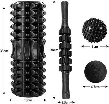 Набір роликів і масажних паличок 4in1, 2 кульки, чорний