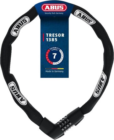Велозамок ABUS Tresor 1385, ланцюговий, кодовий, загартована сталь, 7 мм, 110 см, чорний, рівень безпеки 7
