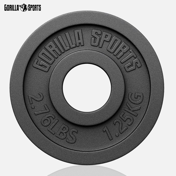 Вагові пластини GORILLA SPORTS Olympia - 1,25 кг, 2,5 кг, 5 кг, 10 кг, 15 кг, 20 кг, 25 кг, 30 кг, діаметр отвору 50 мм, чавун, одиночний/комплект - вагові пластини, набір вагових пластин, гантелі (1,25 кг)