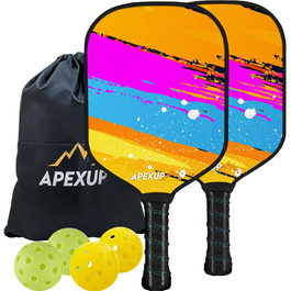 Преміум набір для піклболу APEXUP з 2 ракетками з фіброволокна, 4 м'ячами та сумкою, ергономічна ручка