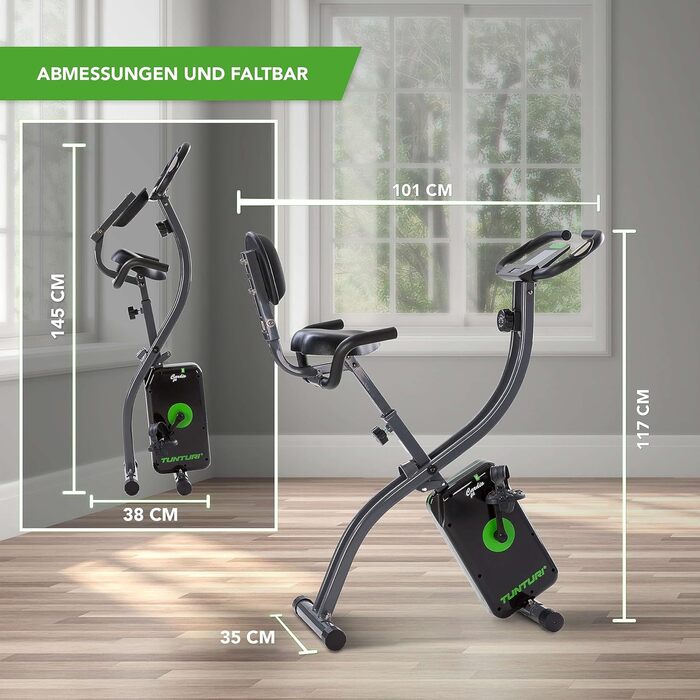 Велотренажер Tunturi Cardio Fit B25 X Bike Складаний / Фітнес-велосипед / Домашній велосипед Велосипедний тренажер зі спинкою тримач планшета та РК-екран - чорний