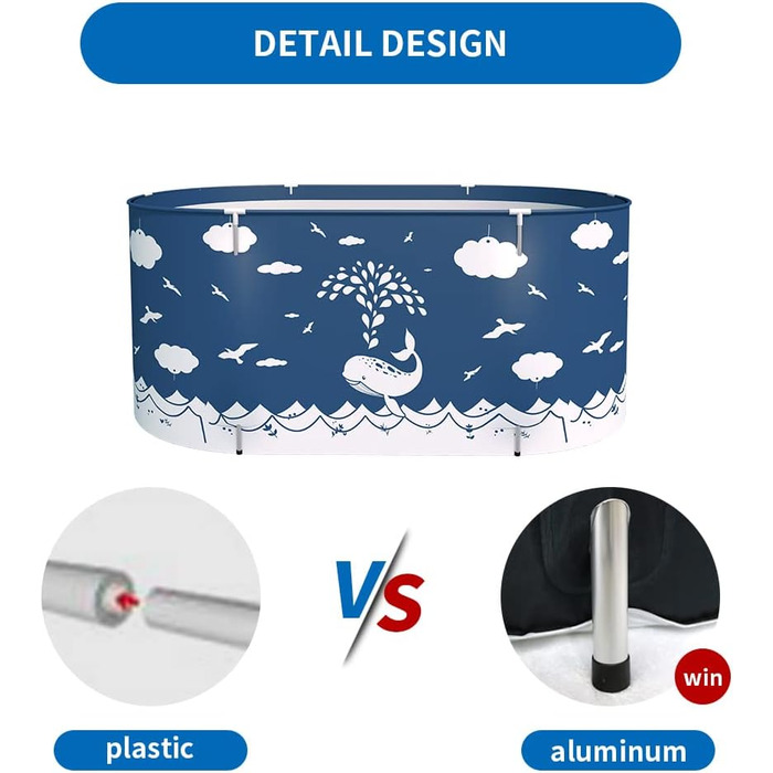 Портативна крижана ванна ptlsy для спортсменів, складна ванна для дорослих з кришкою, великого розміру, холодна ванна для відпочинку, вдома, в приміщенні та на вулиці (Великий кит)