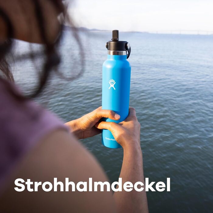 Термобутилка HYDRO FLASK 621 мл з трубочкою, вакуумна, нержавіюча сталь, герметична, зберігає тепло і холод, індиго