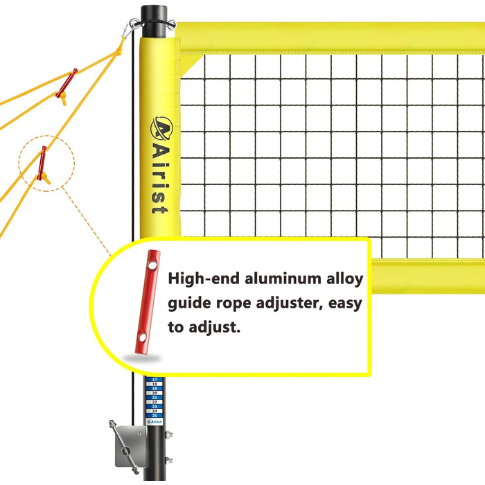 Міцна вулична волейбольна сітка Airist із системою запобігання старінню, регульовані алюмінієві стовпи, професійний волейбольний набір сіток для саду та пляжу, волейбольна та сумка-тоут