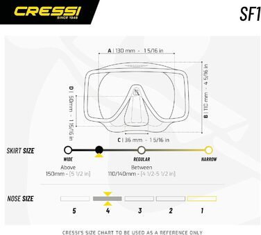 CRESSI SF1 Маска для дайвінгу та снорклінгу безрамна, квадратний дизайн, універсальний розмір, для дорослих