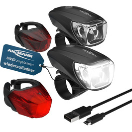 ANSMANN Набір велосипедних фар StVZO, CREE LED, 140 м, 35 Люкс, 170 Лм, IPX4, акумуляторні, USB, передня та задня фара