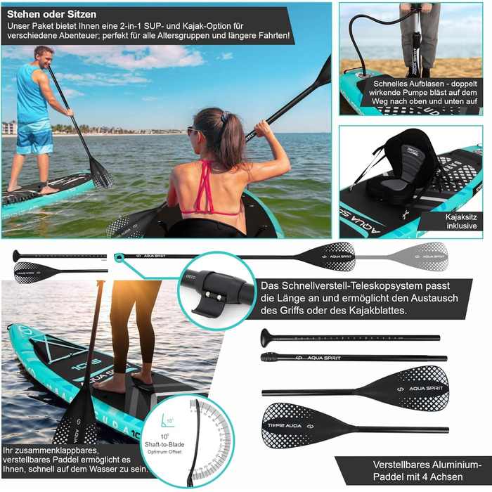 Надувна дошка для падде Aqua Spirit SUP 2024 320x815см/457x915см Комплектація з веслом, рюкзаком, насосом та іншими аксесуарами Дорослі початківці/експерти Гарантія 2 роки (зелений)