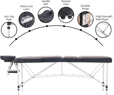 Масажний стіл YOUNIKE Складний 3-зонний масажний стіл шириною 60 см Регульований по висоті терапевтичний стіл Косметичний столик з алюмінієвими ніжками та сумкою для перенесення Тату-стіл, (чорний)
