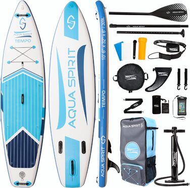 Надувна дошка для падде Aqua Spirit SUP 2024 320x815см/457x915см Комплектація з веслом, рюкзаком, насосом та іншими аксесуарами Дорослі початківці/експерти Гарантія 2 роки (синій 320см)