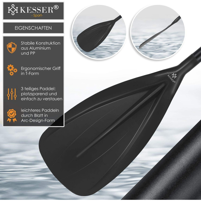 Весло KESSER 3-в-1 для каяка та SUP, телескопічне алюмінієве, 165-215 см, антиковзне, для сап-дошки, каякінгу, серфінгу, човна
