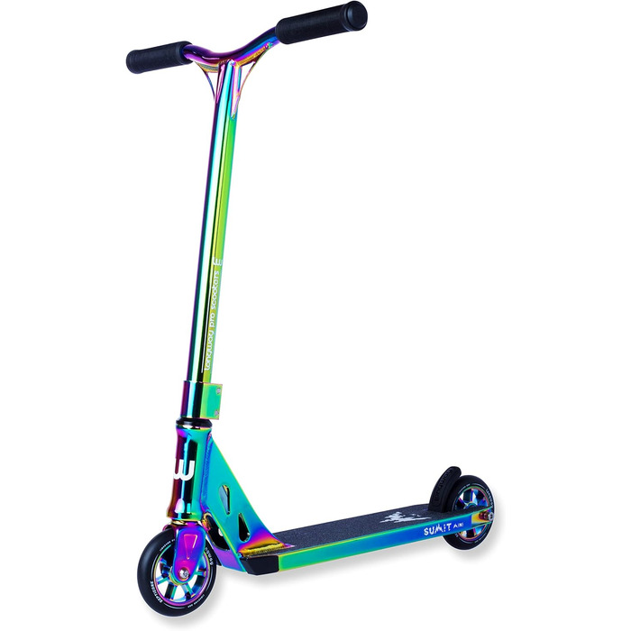 Довгий трюковий скутер Summit Mini High End Profi StuntScooter, 6061 T6 Alu, ABEC 9 кулькових підшипників, колеса 110 мм з Alu Core, кікскутер, Funскутер, Скутер, Trick Scooter (Summit Mini full neo chrome)