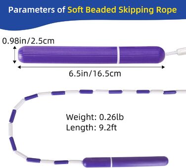 Скакалка CAPARK, сегментована м'яка скакалка з бісеру, регульована скакалка без заплутування для дітей, чоловіків, жінок, тренувань, схуднення, фітнесу та тренувань, 2,5 м (3 шт. и, темно-фіолетова)