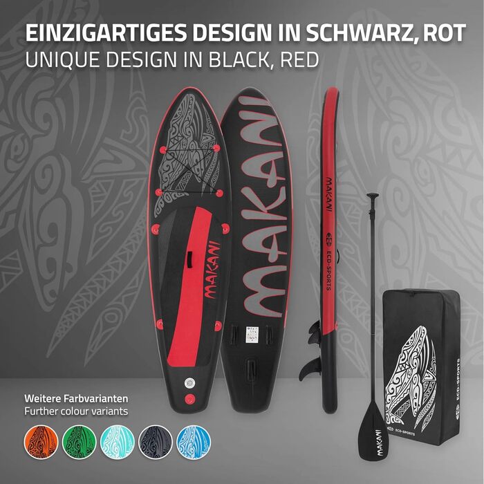 Надувна SUP-дошка ECD Germany Makani 320 см до 150 кг, комплект з алюмінієвим веслом, насосом, аксесуарами, різні кольори