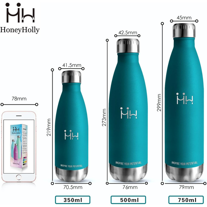 Пляшка HoneyHolly з нерж. сталі 500 мл, без BPA, для спорту та дітей