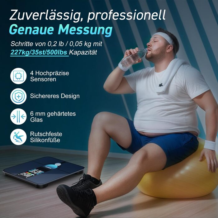 Розумні ваги INSMART 227 кг/500 фунтів 30x30 см, цифрові ваги для аналізу складу тіла з APP/Bluetooth, повноцінний сенсор, 18 показників: BMI, вага, жир, пульс, м'язова маса