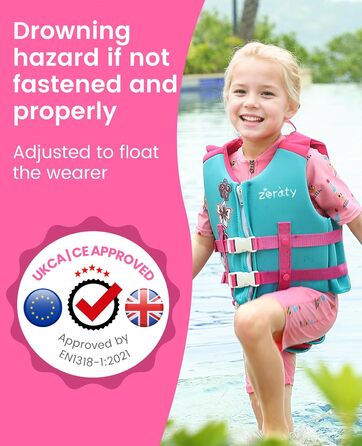 Куртка для плавання Zeraty Kids Life Jacket для малюків з регульованими ременями безпеки Вік 1-9 років / 22-50 фунтів Pink S (рекомендований вік 1-3 роки)