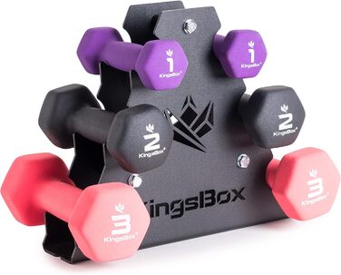 Гантелі неопренові KingsBox, 3 обважнювачі, стійка для дому/залу