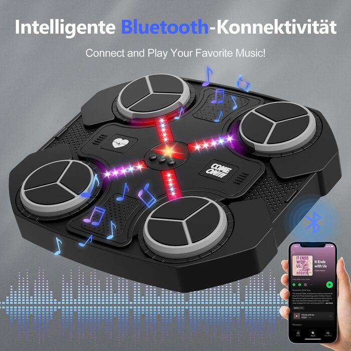 Дитяча музична боксерська машина Buba Toys, інтелектуальна Bluetooth настінна боксерська груша з 3 режимами швидкості, USB-зарядка, боксерські рукавички, LED підсвітка, чорна