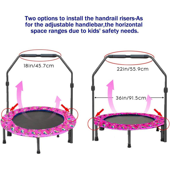 Батут дитячий, Ø ca 91смСкладаний ребаундер для міні-батута з поручнем, надійною накладкою та міцним чохлом для внутрішнього та зовнішнього використання Батут для стрибків фітнес (рожевий)
