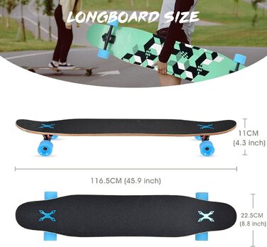 Скейтборд Opurtdor Longboard 118CM Pro, скейтборд Cruiser Trick, повний 8 поверхів з кленового дерева, чорний лонгборд для початківців, дорослих, підлітків, дівчаток, хлопчиків (3D картатий)