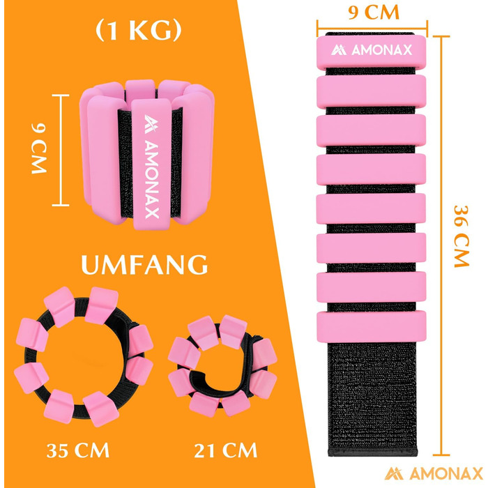 Набір манжет Amonax, 2x0,5 кг/1 кг для ніг і рук, пілатес, йога