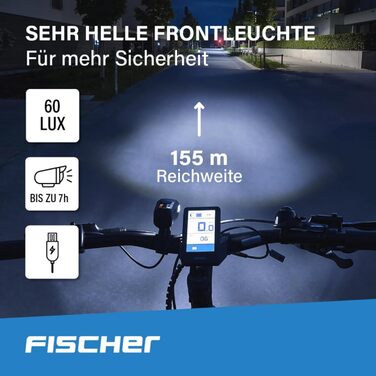 Велосипедний LED набір освітлення FISCHER Twin з 360° підсвіткою для безпеки, передня фара 60 Люкс