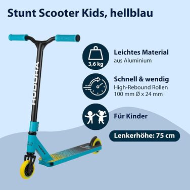 Трюковий скутер HUDORA Kids - Рульове управління на 360 - Kick Scooter - Кулькові підшипники ABEC 9 - Надійний веселий скутер, Kick Scooter, Трюковий скутер, Міський скутер One size Світло-синій