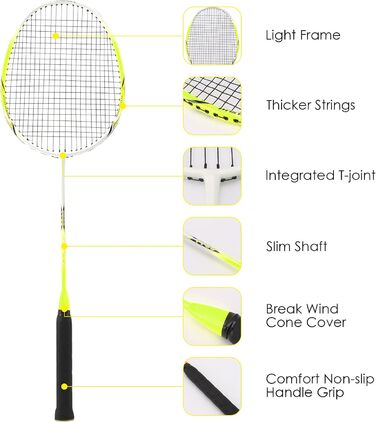 Набір для бадмінтону 2 ракетки, 3 волани, сумка (вуглецеве волокно, жовта)