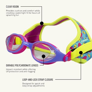 Дитячі плавальні окуляри Finis DragonFly Flamingo для дітей 4-12 років, з UV-захистом, неопреновим ремінцем, без ПВХ і латексу