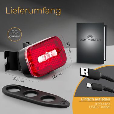 LED велосипедне світло 100 Люкс з акумулятором 2000 мА·год, USB-C, з відбивачем і стоп-сигналом, водонепроникне, переднє/заднє, StVZO, для велосипеда