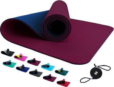 Килимок для тренувань FLXYA TPE Yoga Mat без фталатів 183 x 61 x 0,6 см, додатково з NBR Yoga Pad 25 x 61 x 1.5 см, не ковзає, подушки для фітнесу Подушка для коліна Подушка для йоги Килимок для занять спортом Пілатес малий ремінь для перенесення (баклажа