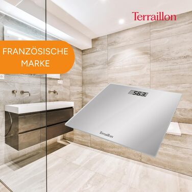 Ваги підлогові TERRAILLON TSQUARE Silver, компактні, ультратонкі 26x26 см, великий LCD-дисплей, до 180 кг, точність 100 г, сріблясті