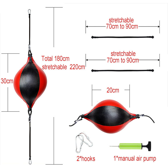 Швидкісний боксерський м'яч XUBX з двостороннім кінцем, підвісний боксерський м'яч, шкіряна боксерська груша Speedball з мотузками та гачками від підлоги до стелі, повітряний насос для тренування вправ Тренування спритності