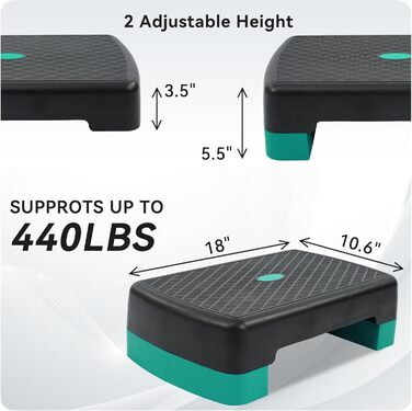Аеробна степ-платформа Fitvids 45,7 см, регульована висота 8-14 см, для фітнесу та домашньої гімнастики, легка та портативна, з 2 підставками, різні кольори