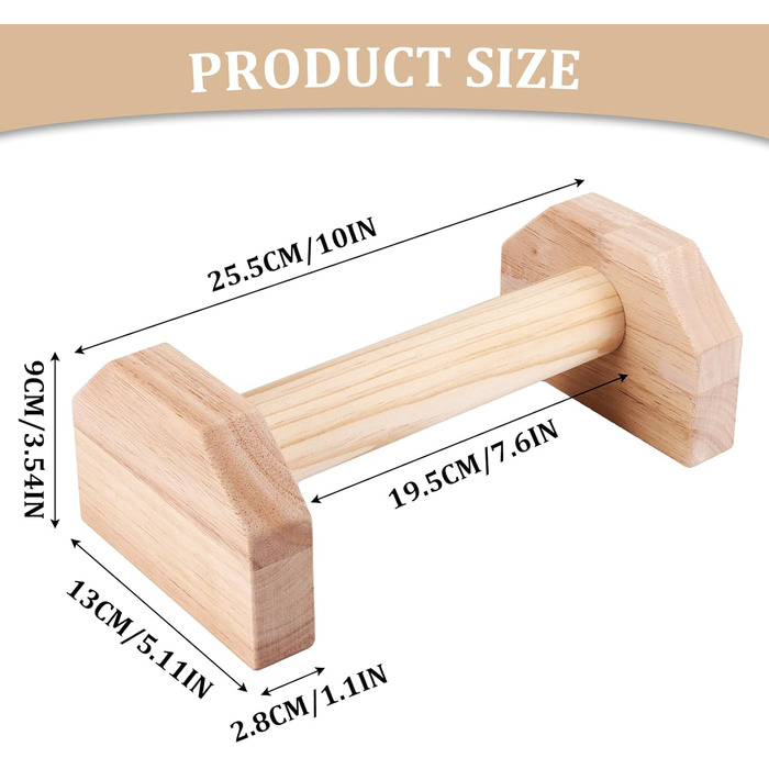 Дерев'яні ручки для віджимань, Бруси для віджимань, 1 пара віджимань з нековзними захватами, Бруси для віджимань для тренування м'язів і силових тренувань, Дерев'яні бруси для віджимань Дошка для віджимань для фітнесу, гімнастики, аеробіки