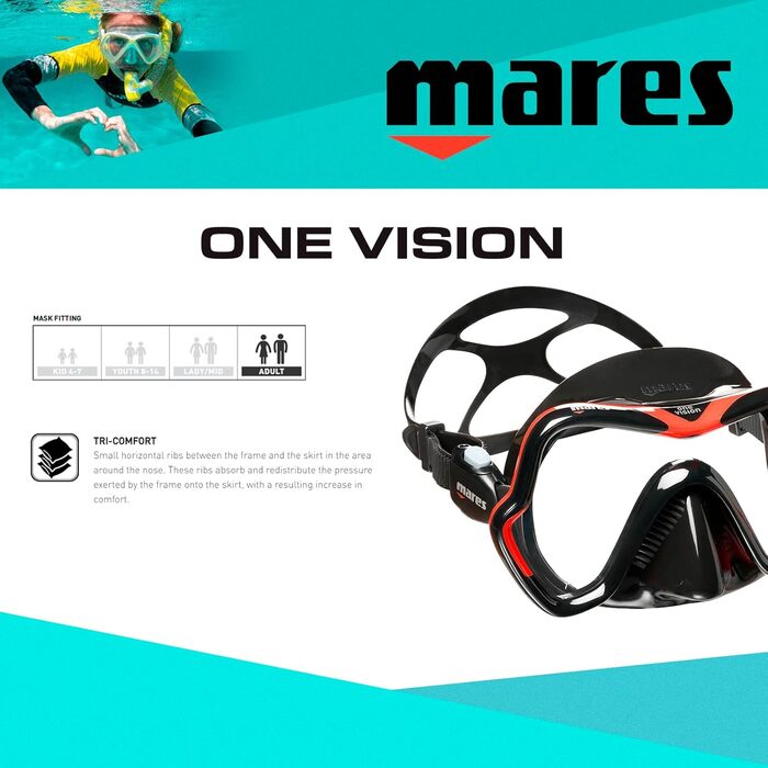 Маска для дайвінгу Mares One Vision, панорамна, червона/чорна