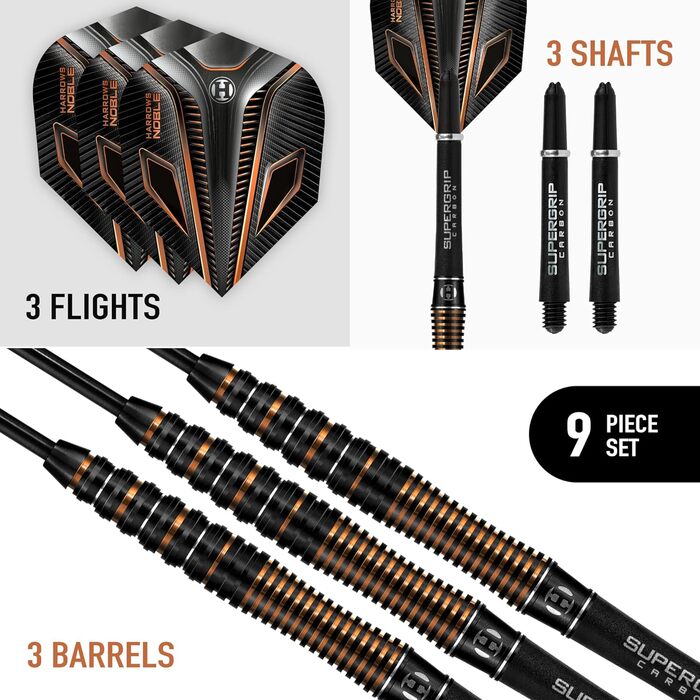 Набір Noble 90 Tungsten Black Darts, сталевий наконечник, 21-26г