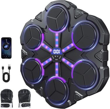 Дитяча музична бокс-машина OYWHBC з Bluetooth, настінна, 3 швидкості, 6 цілей, з рукавичками – розумний тренажер для боксу