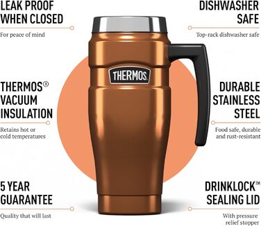 Термокружка Thermos SK1000, нержавіюча сталь, коричнева, 470 мл