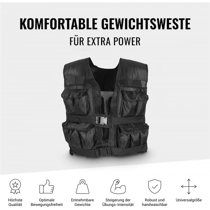 Жилет обтяжений - тренувальний жилет, 10-30 кг, з обважнювачами, унісекс, чорний